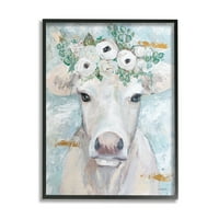 Stupell Industries Country szarvasmarha tehén fehér virág korona keretes falművészet, 20, tervezés: Mackenzie Kissell