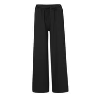 Ecqkame vászon nadrág Női Clearance divat nők laza Egyszínű Alkalmi széles láb nadrág pamut vászon nadrág Fekete XL