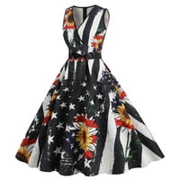 Női ruhák Függetlenség Napja Vintage Rakott hinta hazafias 1950-es évek ruhák öv divatos amerikai zászló nyomtatás
