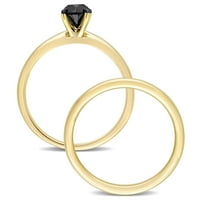 Miabella női karátos T.W. Fekete gyémánt 14KT sárga arany pasziánsz 2 darabos menyasszonyi készlet