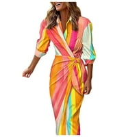 mveomtd női fél ujjú elegáns csomózott Colorblock nyomtatási ing ruha Party ünnepi geometriai minták öves Wrap ruha