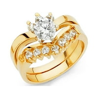 Jewels 14k sárga arany gyűrű kerek köbös Cirkónia CZ Duo szett mérete 6.5